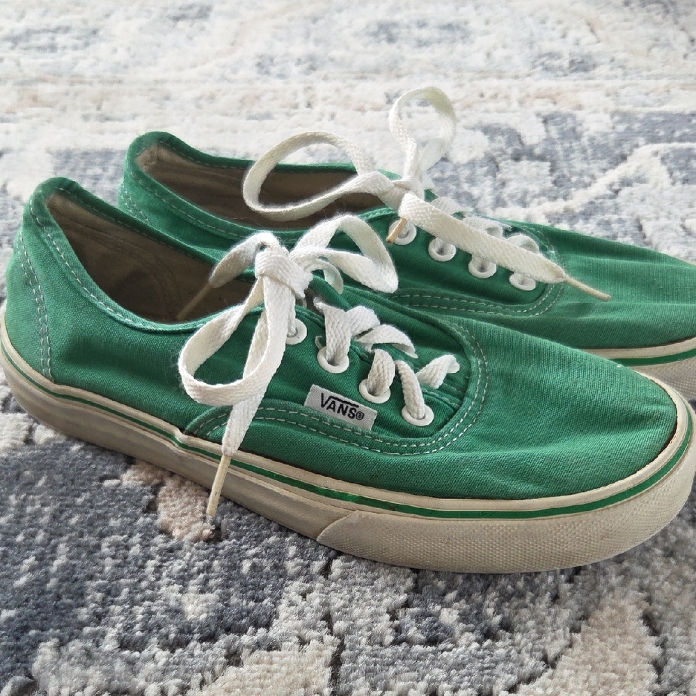 Vans Green Canvas Low-Top Sneakers with White Laces